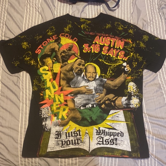Backstock Co Stone Cold Steve Austin WWF AOP Short Sleeve T Shirt - Picture 2 of 7